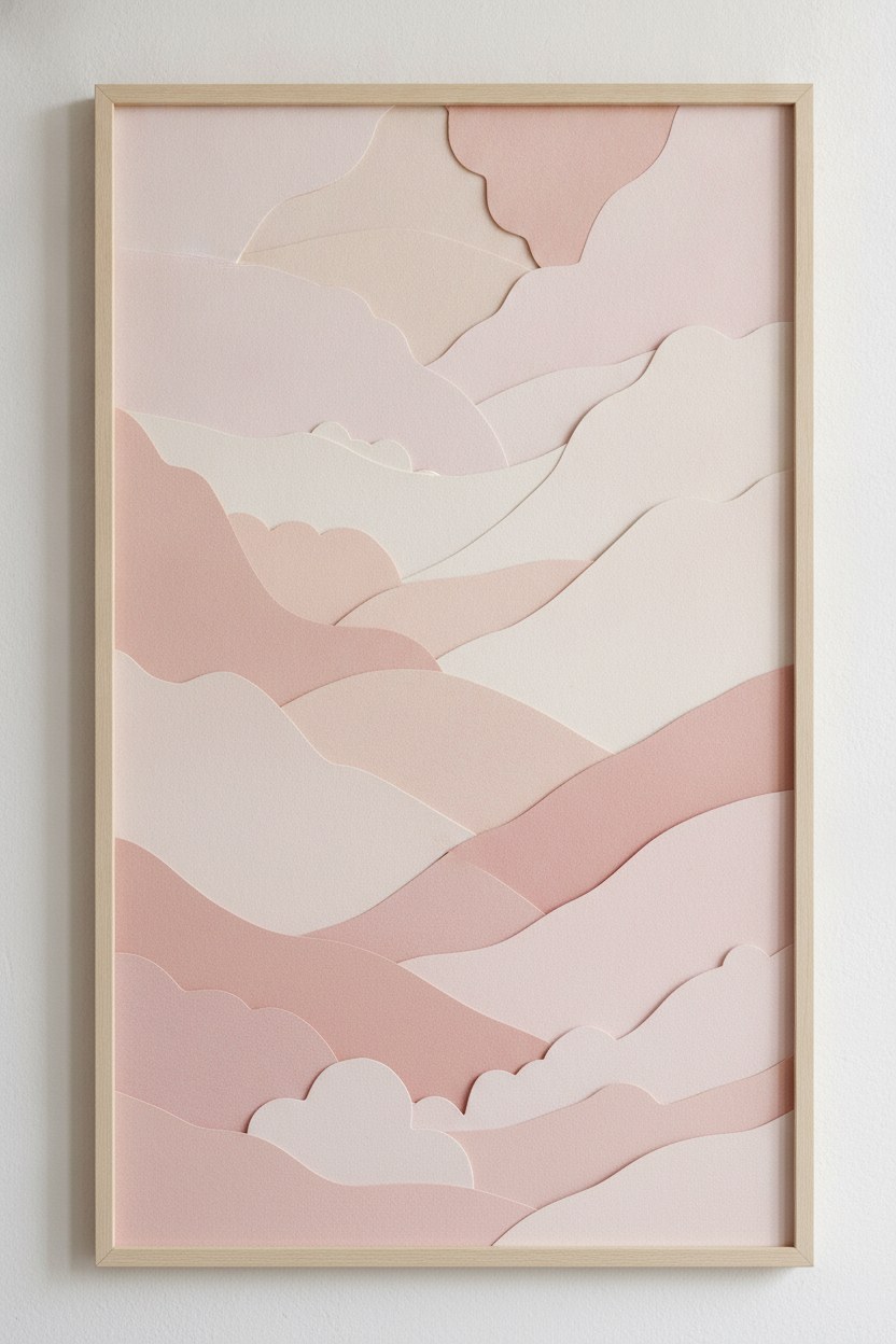 Pastel Oda posteri, yumuşak pembe ve krem tonlarda kolaj